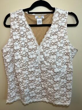 Kathleen Kirkwood Ivory Lace Sleeveless Tank Top Size XL Made in USA